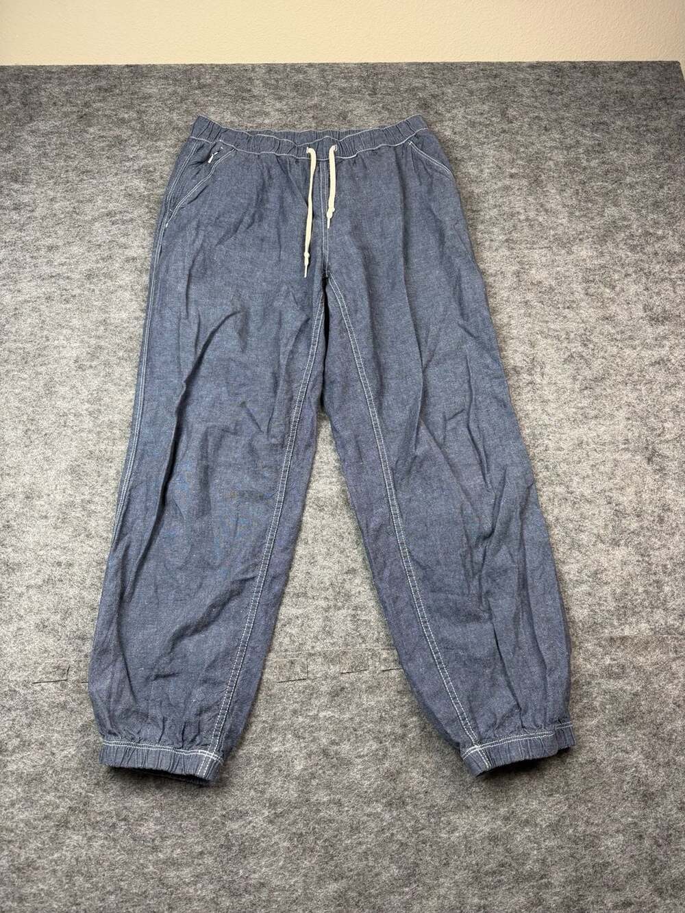 Converse Chambray Jogger Pants Size L Blue Drawstring